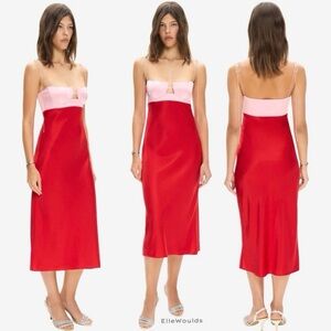 Anna October Atena Midi Dress Red Pink Color block US Size Large Size 8 $835
